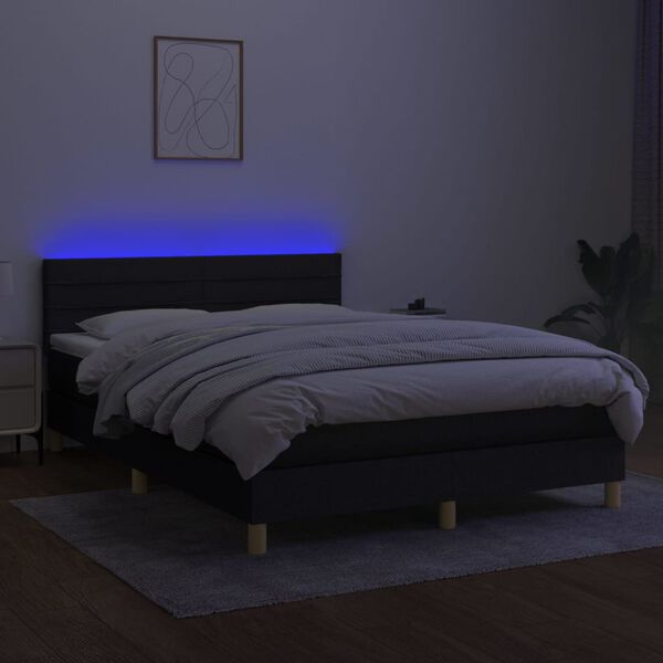 vidaXL Letto a Molle con Materasso e LED Nero 140x200 cm in Tessuto