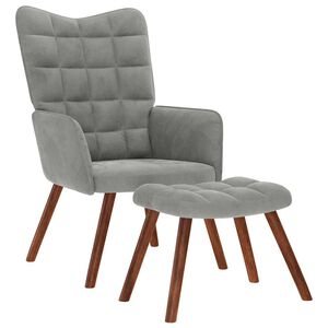 vidaXL Poltrona Relax con Sgabello Grigio Chiaro in Velluto