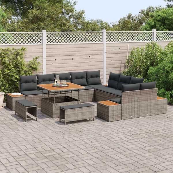 vidaXL Set Divano da Giardino 13 pcs Grigio polyrattan