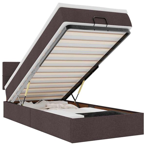 vidaXL Pouf Letto con Materasso e LED Marrone Scuro 90x200 cm Tessuto