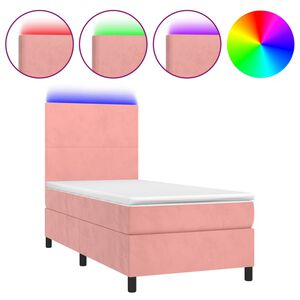 vidaXL Letto a Molle con Materasso e LED Rosa 100x200 cm in Velluto