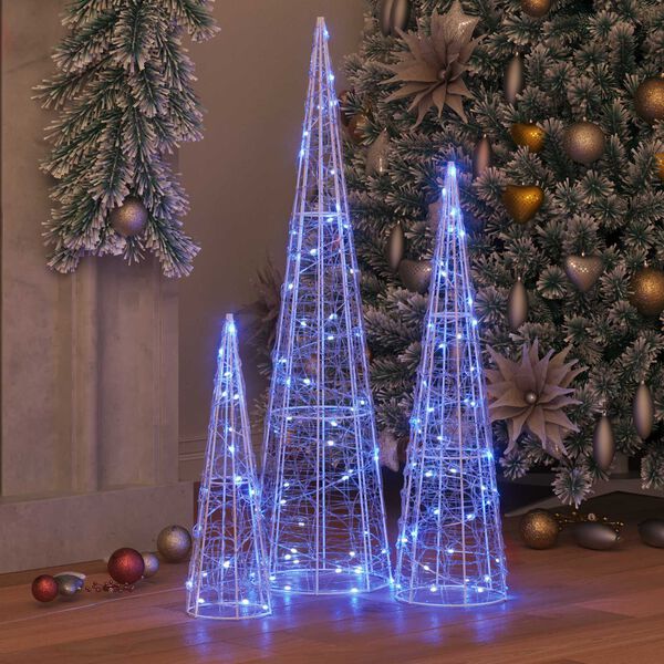 vidaXL Albero di Natale con 90 LED 3 pcs Blu 20 x 20 x 80 cm Acrilico