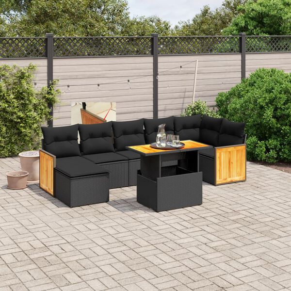 vidaXL Set Divani da Giardino con Cuscini 8 pz Nero in Polyrattan