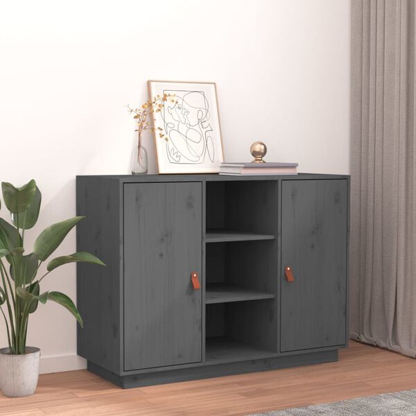 vidaXL Credenza Grigia 100x40x75 cm in Legno Massello di Pino