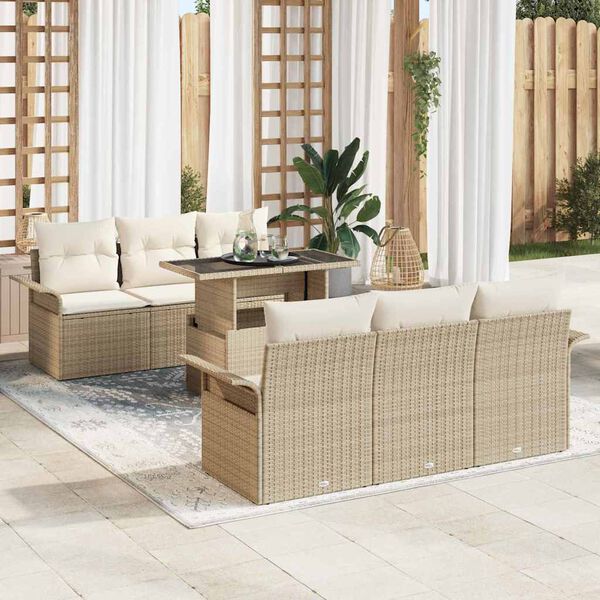 vidaXL Set Divano da Giardino con cuscino 7 pcs Beige Poly Rattan