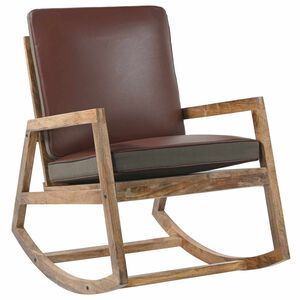 vidaXL Sedia a Dondolo Marrone in Vera Pelle e Legno Massello di Mango
