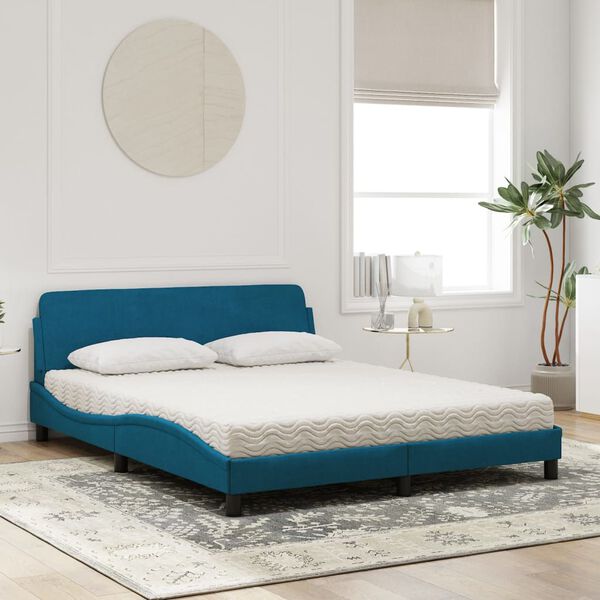 vidaXL Letto con Materasso Dover Blu 160x200 cm in Velluto