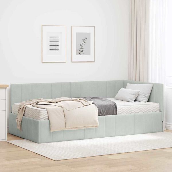 vidaXL Struttura Letto Angolare con Materasso 2 pcs Grigio chiaro