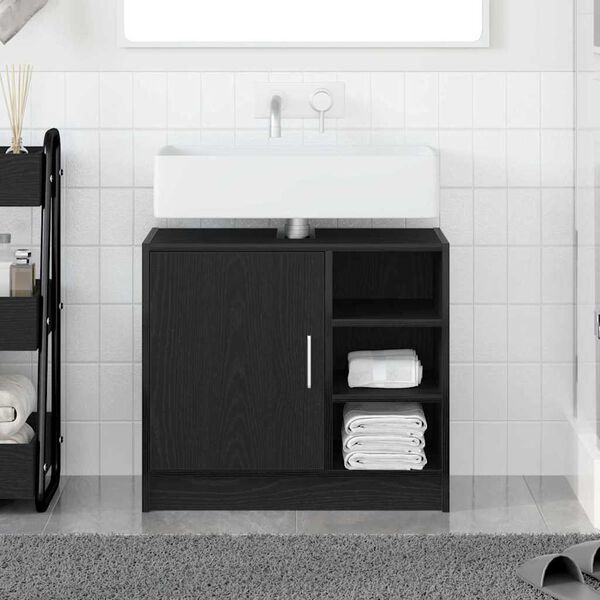 vidaXL Mobile da Bagno Rovere Nero 63 x 29 x 55 cm Legno multistrato