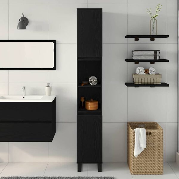 vidaXL Mobile da Bagno Rovere Nero 30 x 30 x 190 cm Legno multistrato