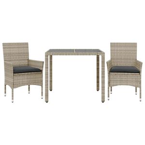 vidaXL Set Pranzo da Giardino 3pz con Cuscini Polyrattan e Vetro