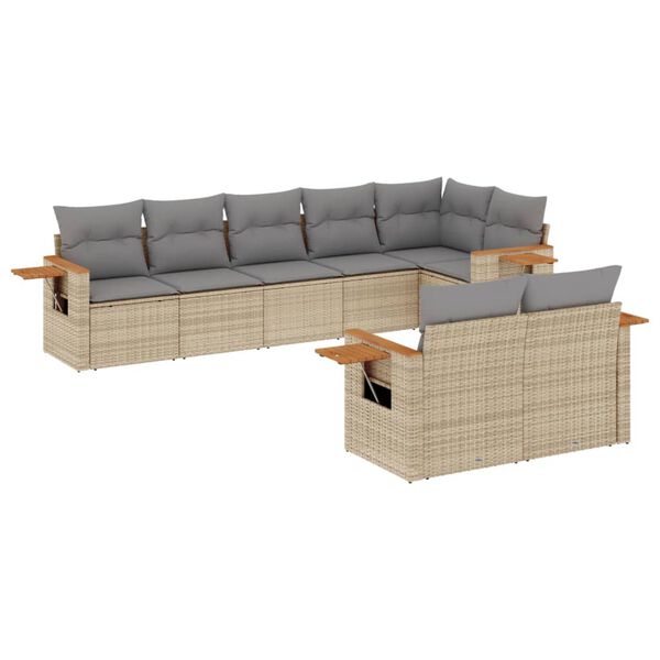 vidaXL Set Divano da Giardino 8 pz con Cuscini Beige in Polyrattan