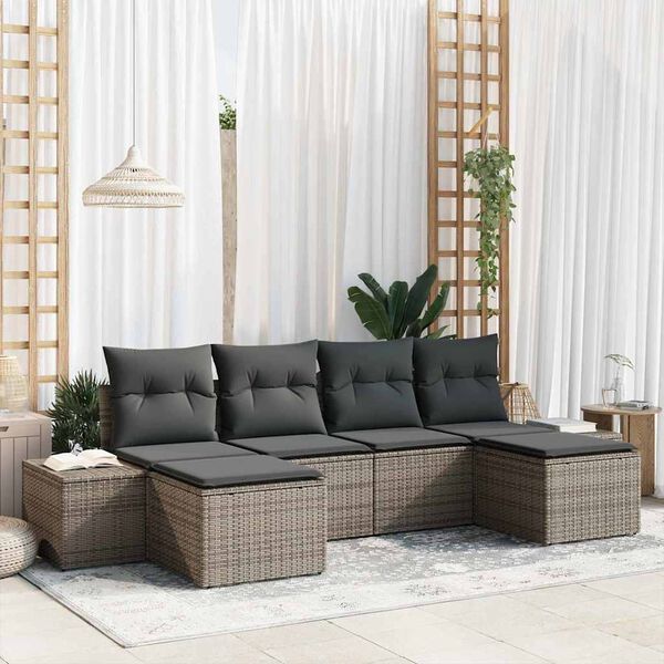 vidaXL Set Divano da Giardino con cuscino 4 pcs Grigio polyrattan