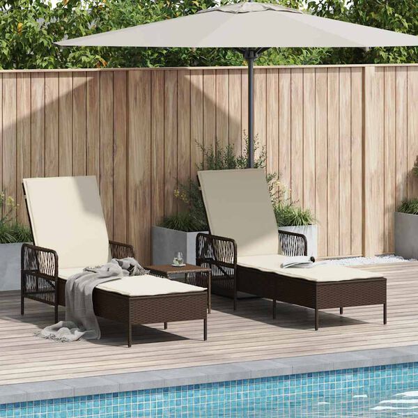 vidaXL Lettino prendisole con cuscino 2 pcs Marrone polyrattan