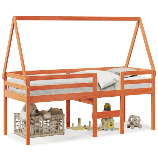 vidaXL Letto a Soppalco con Tetto Marrone Cera 90x200 cm Legno di Pino
