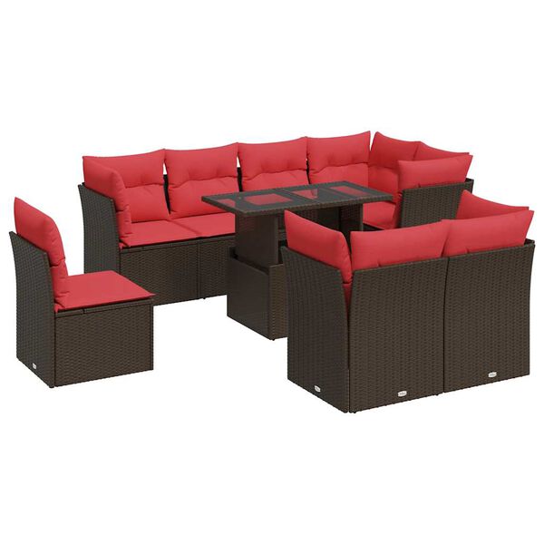 vidaXL Set Divani Giardino 9 pz con Cuscini Marrone Polyrattan Acacia