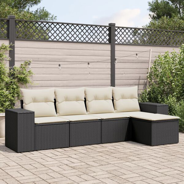 vidaXL Set Divani da Giardino 5 pz con Cuscini in Polyrattan Nero