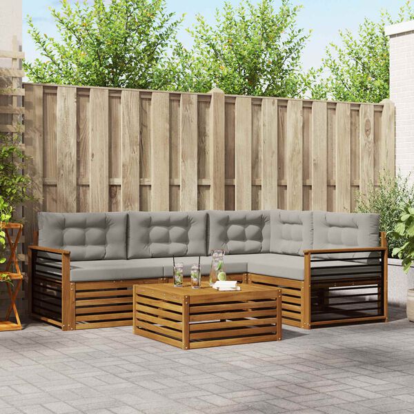 vidaXL Set di divani da esterno 5 pcs Grigio Naturale e Chiaro