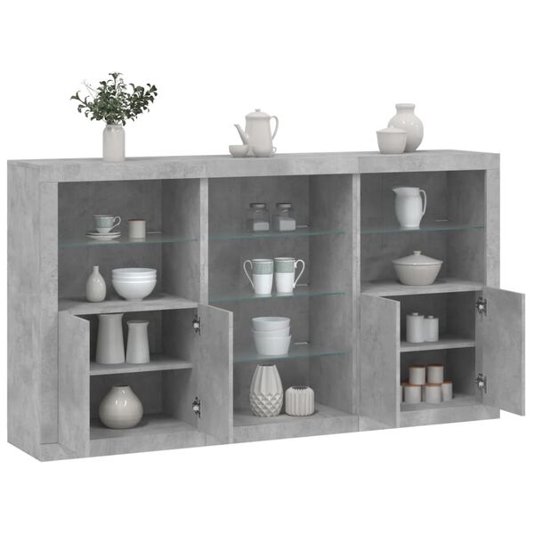 vidaXL Credenza con Luci LED Grigio Cemento 181,5x37x100 cm