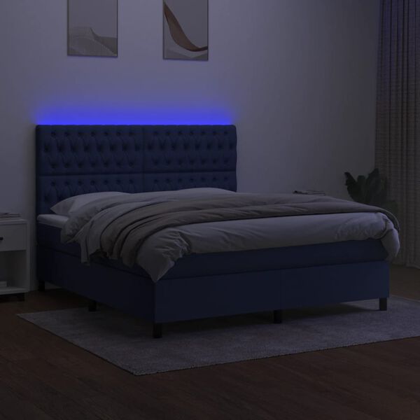 vidaXL Letto a Molle con Materasso e LED Blu 160x200 cm in Tessuto