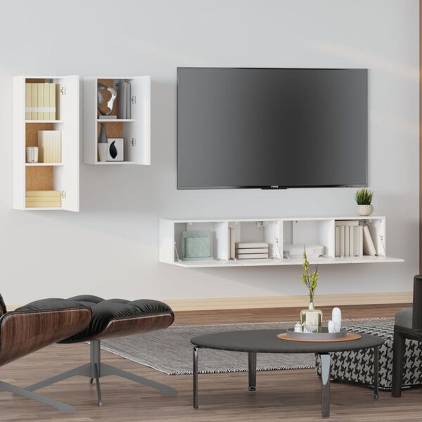 vidaXL Set di Mobili Porta TV 4 pz Bianco in Legno Multistrato