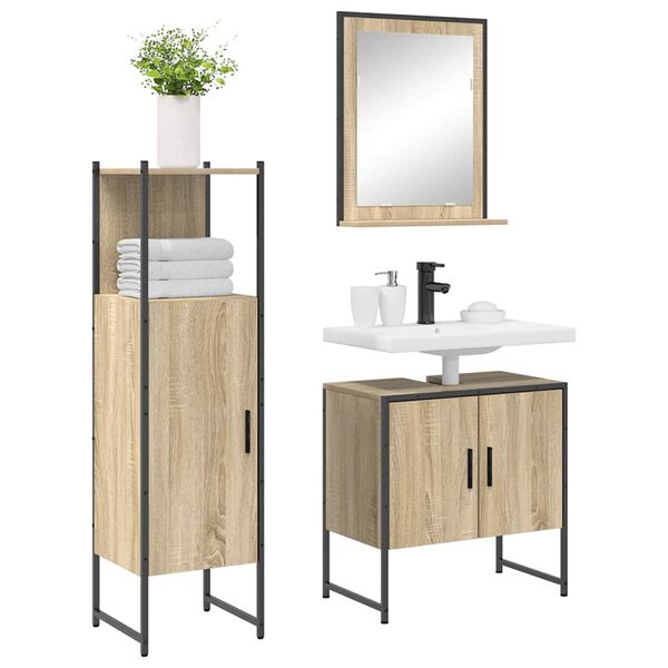 vidaXL Set di mobili per il bagno 3 pcs Marrone Legno multistrato