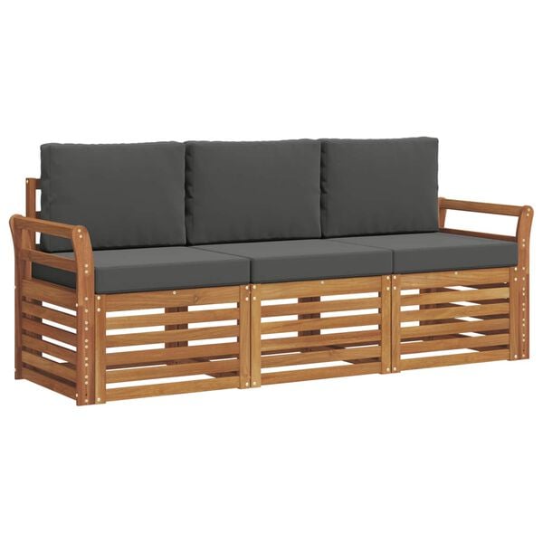 vidaXL Set divani 3 pcs Naturale e Antracite Legno di Acacia Massello