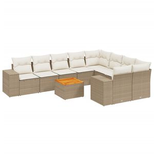 vidaXL Set Divano da Giardino 10 pz con Cuscini Beige in Polyrattan