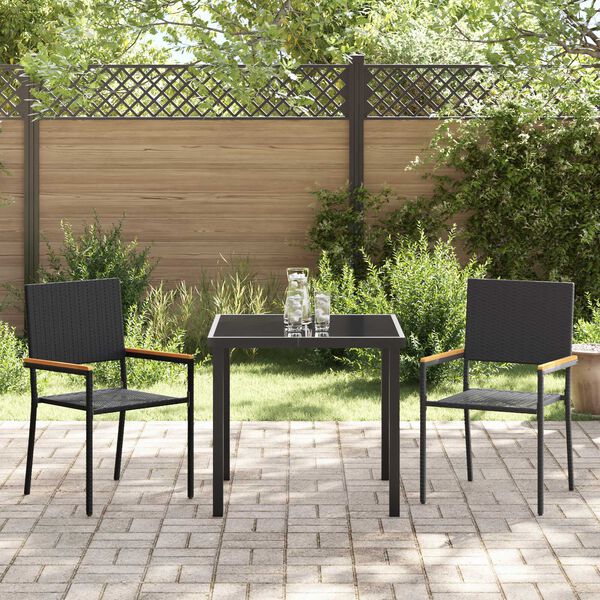 vidaXL Set da Pranzo per Giardino con cuscino 3 pcs Nero polyrattan