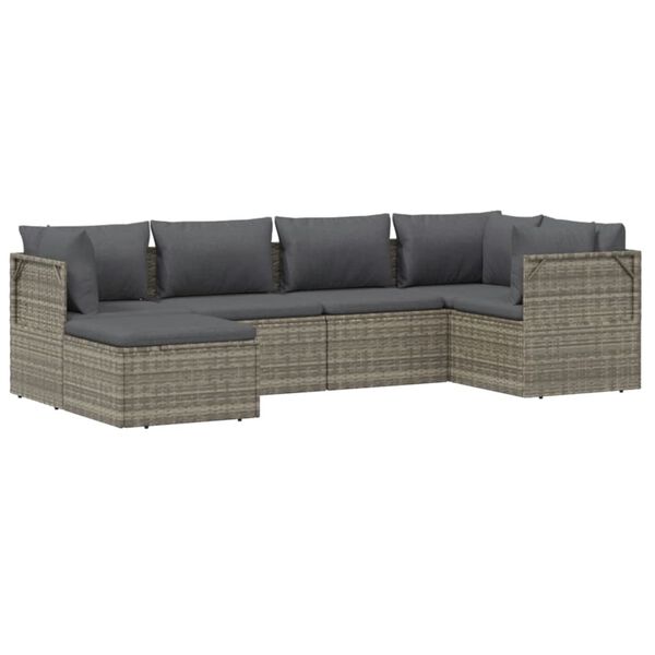 vidaXL Set Divani da Giardino 6 pz con Cuscini in Polyrattan Grigio