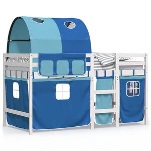 vidaXL Letto a Soppalco con Tunnel Bambini Blu 90x190cm Massello Pino