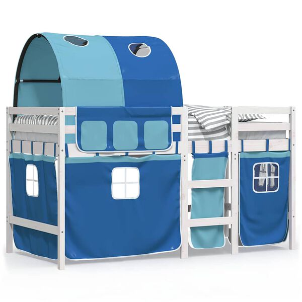 vidaXL Letto a Soppalco con Tunnel Bambini Blu 90x190cm Massello Pino