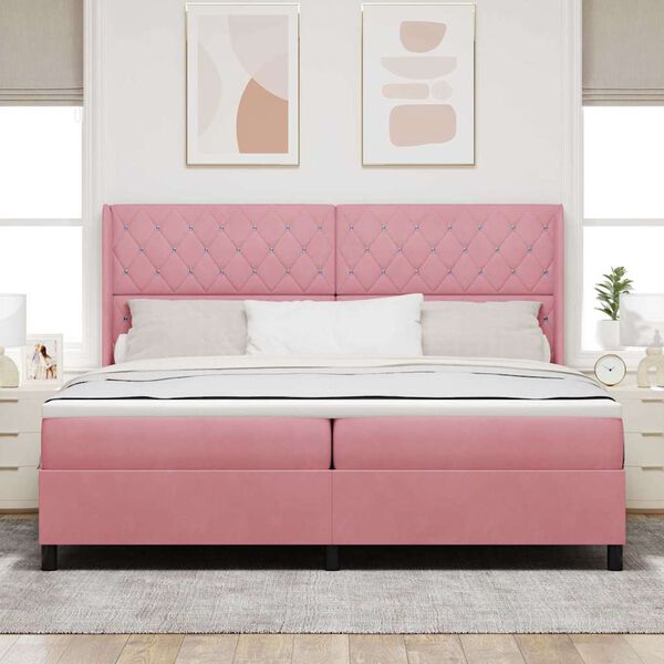 vidaXL Letto a molle con materasso Rosa 200 x 200 cm Velluto