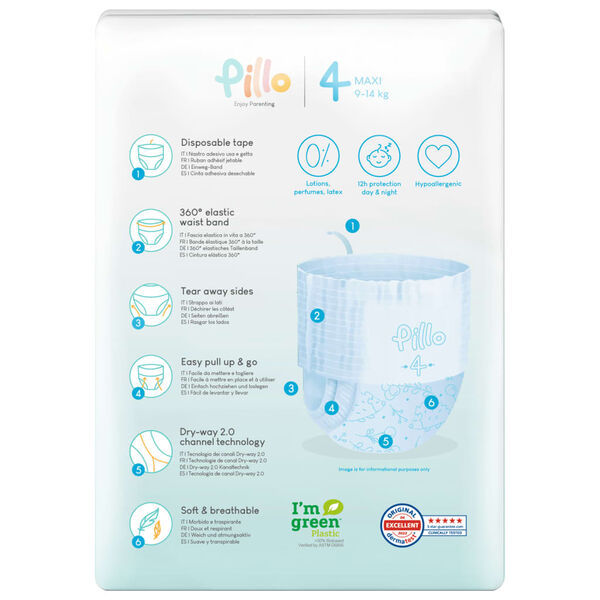 Pillo Pannolini a Mutandina 132 pz Taglia 4 (9-14 kg)