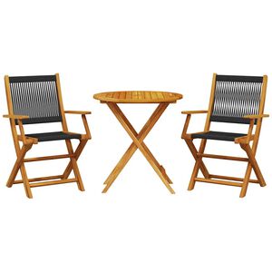 vidaXL Set da Bistrot 3pz Nero in Polipropilene e Legno Massello