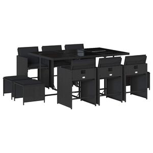 vidaXL Set da Pranzo da Giardino 11 pz con Cuscini in Polyrattan Nero