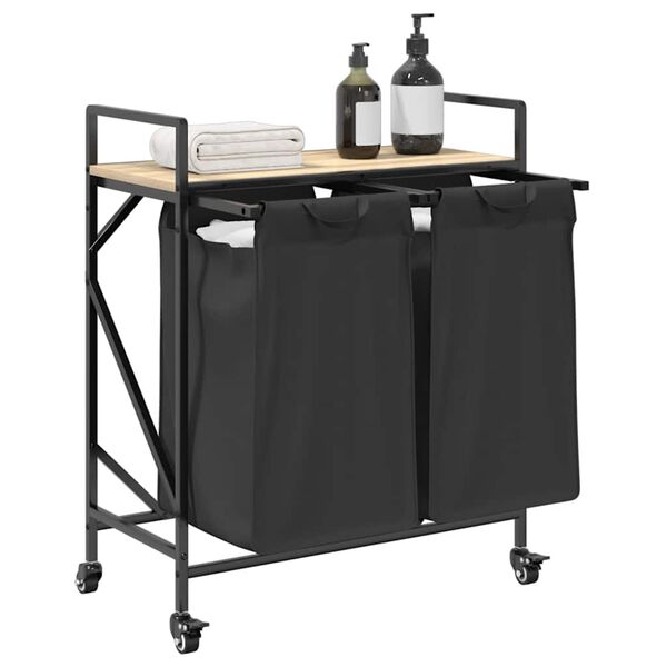 vidaXL Cesto Portabiancheria 2 Scomparti con Ruote Rovere Sonoma