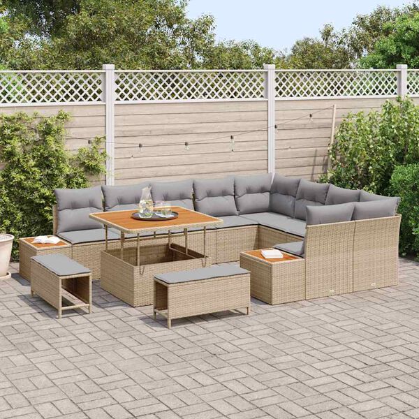 vidaXL Set Divano da Giardino 12 pcs Beige polyrattan