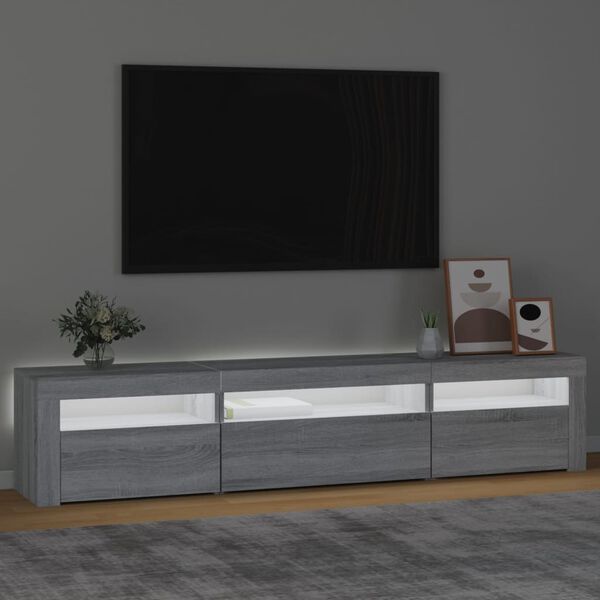 vidaXL Mobile Porta TV con Luci LED Grigio Sonoma 195x35x40 cm