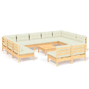 vidaXL Set Divani da Giardino 12 pz con Cuscini Crema Massello di Pino