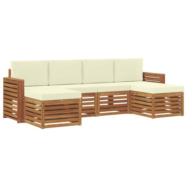 vidaXL Set divani 6 pcs Naturale e Crema Legno di Acacia Massello