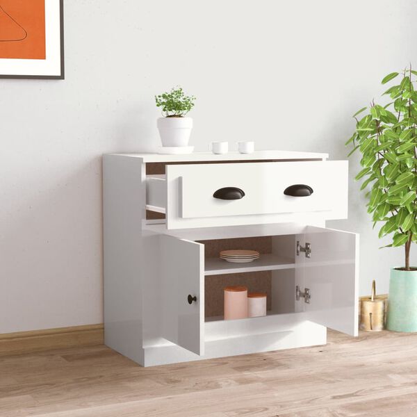 vidaXL Credenza Bianco Lucido 70x35,5x67,5 cm in Legno Multistrato