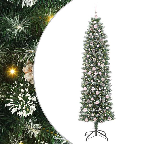 vidaXL Albero di Natale Artificiale Sottile Verde e bianco 210 cm