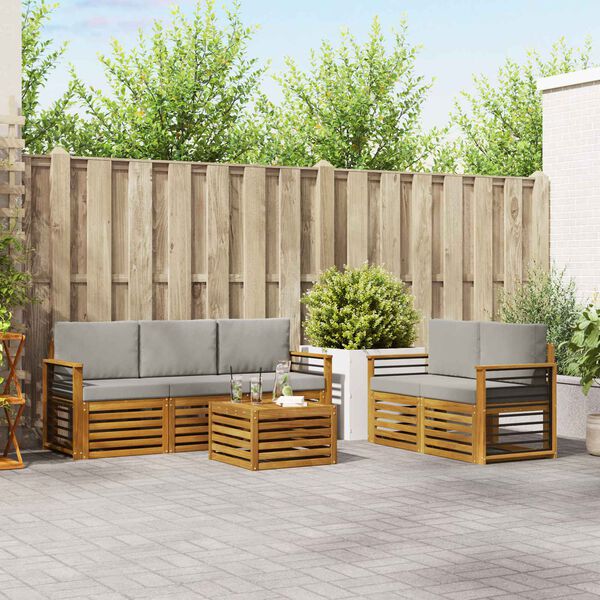 vidaXL Set divani con cuscino 6 pcs Grigio Naturale e Chiaro