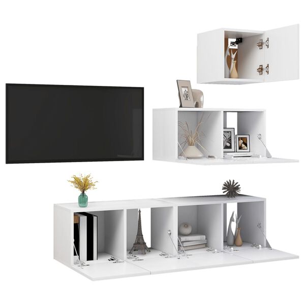 vidaXL Set Mobili Porta TV 4 pz Bianco in Legno Multistrato