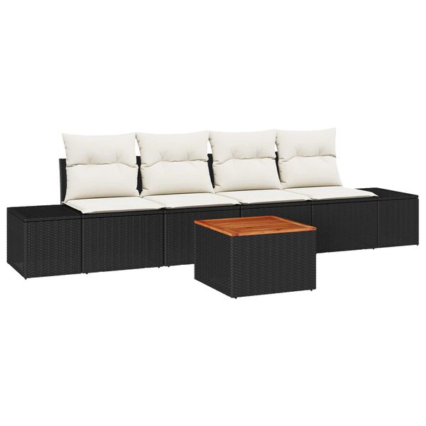 vidaXL Set Divano da Giardino con cuscino 5 pcs Nero Poly Rattan