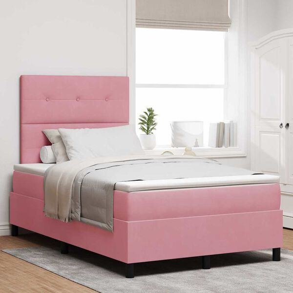 vidaXL Letto a Sorgente LED con materasso Rosa 120 x 200 cm Velluto