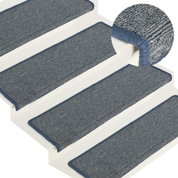 vidaXL Tappetini per scale 15 pz 65x21x4 cm Grigio chiaro e blu con bordo rettangolare