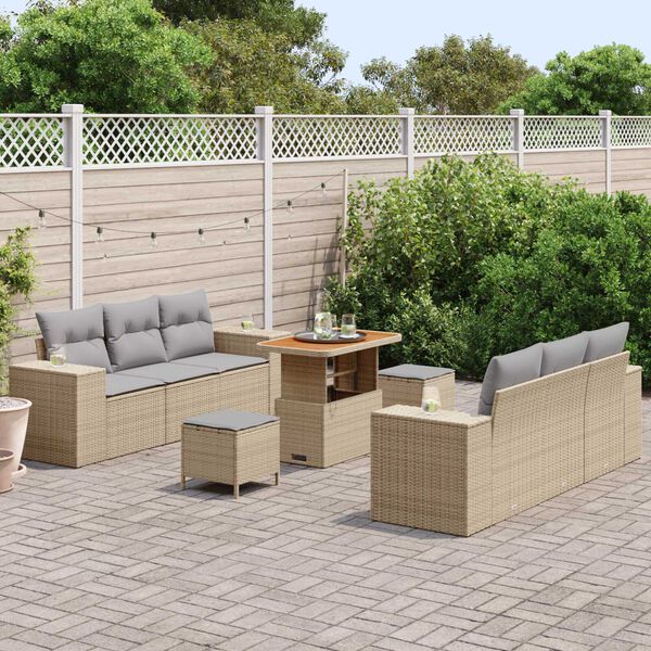 vidaXL Set Divano da Giardino con cuscino 9 pcs Beige e Grigio Chiaro