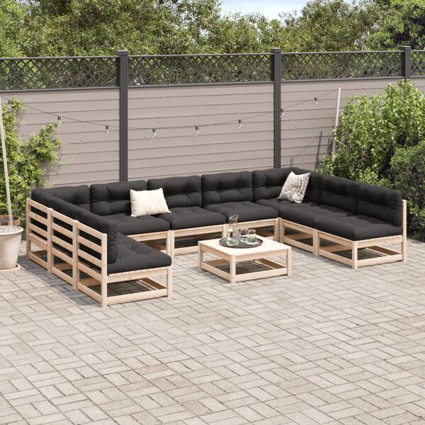 vidaXL Set Divani da Giardino 10 pz con Cuscini Legno Massello di Pino